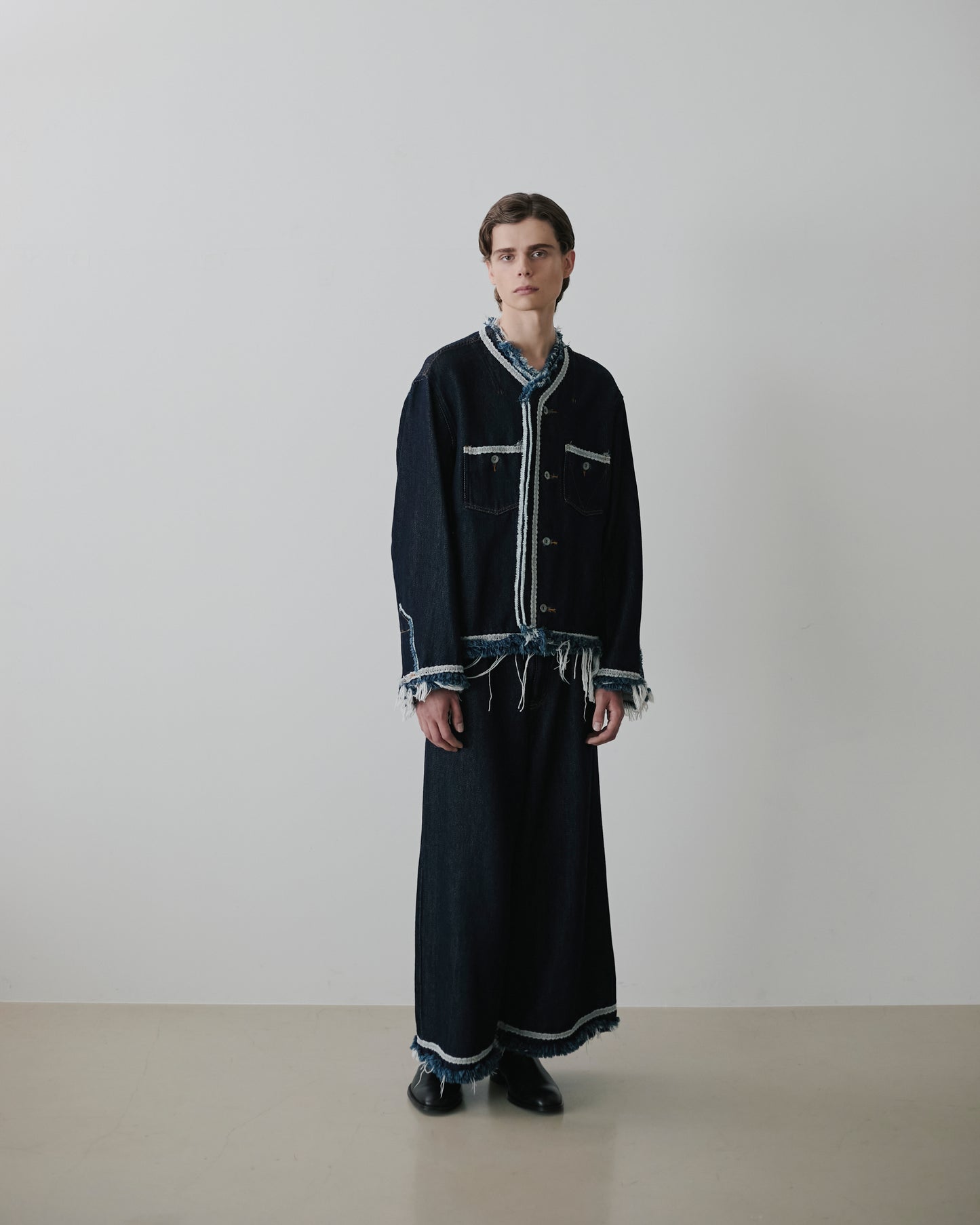 meagratia Lace tape denim wide slacks