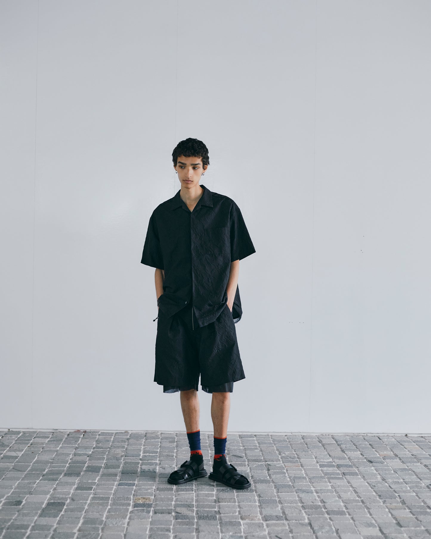 meagratia Embossing S/S open collar SH