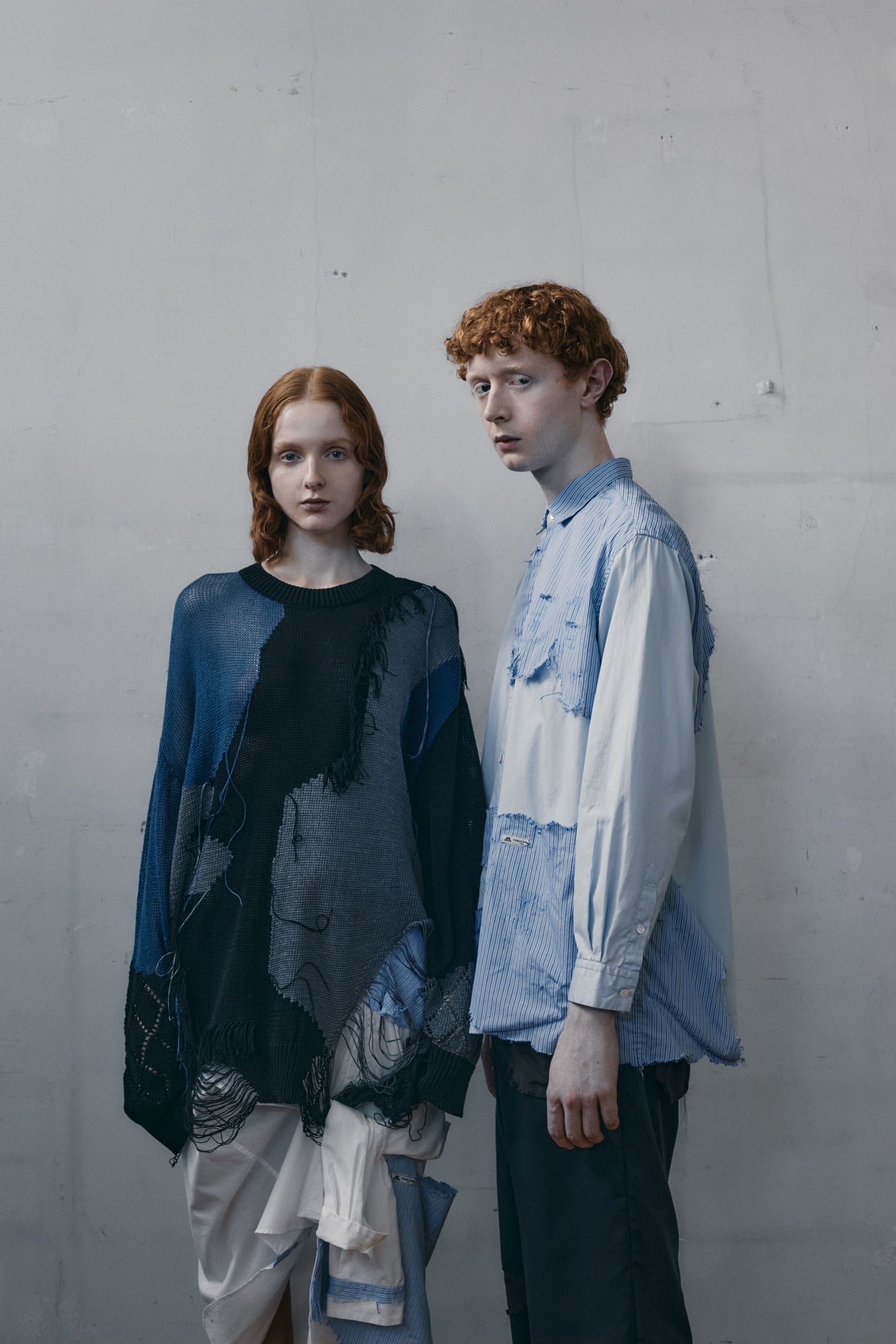 meagratia×THOMAS MASON Striped frayed shirt