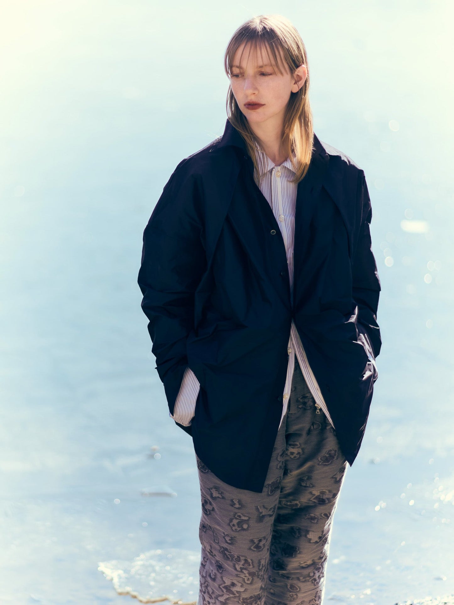meagratia×THOMAS MASON Stripe zip-up 2way shirt