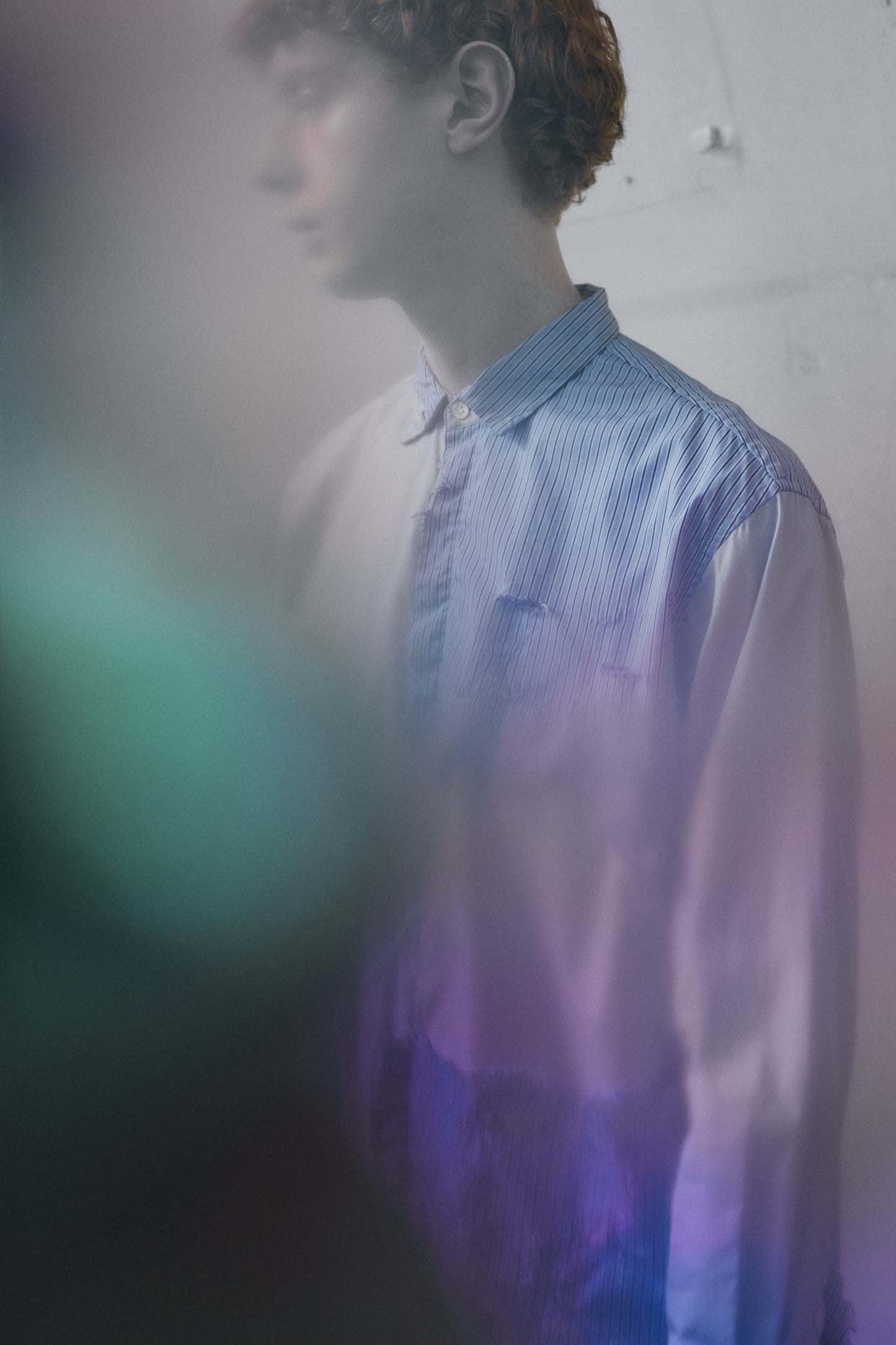 meagratia×THOMAS MASON Striped frayed shirt