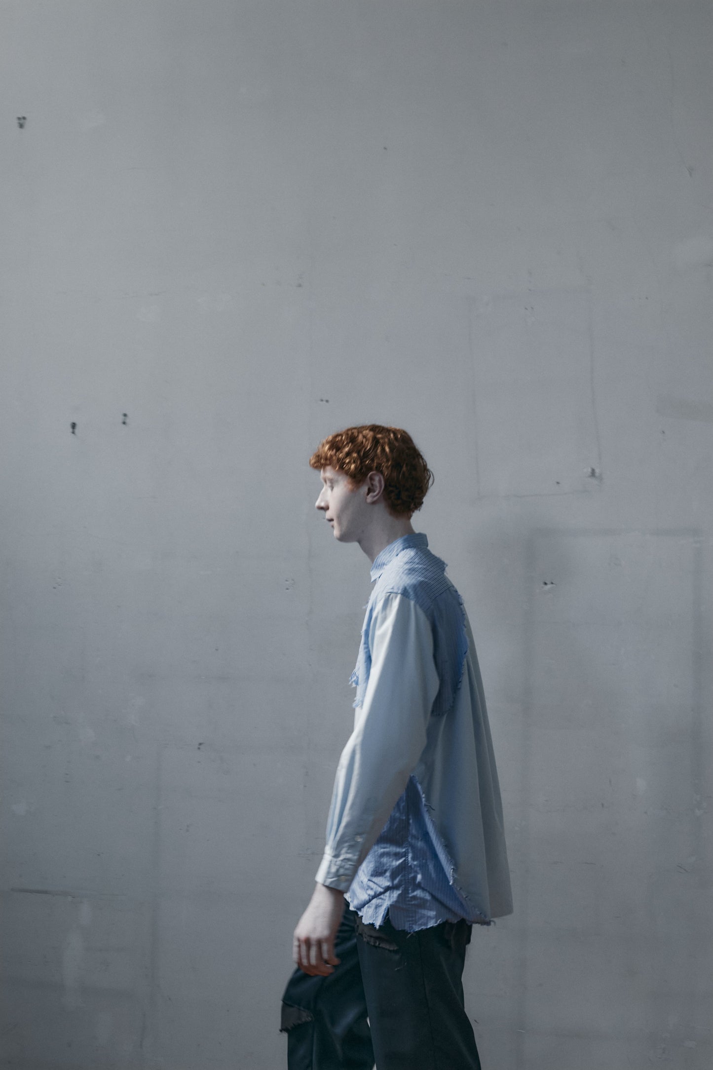 meagratia×THOMAS MASON Striped frayed shirt