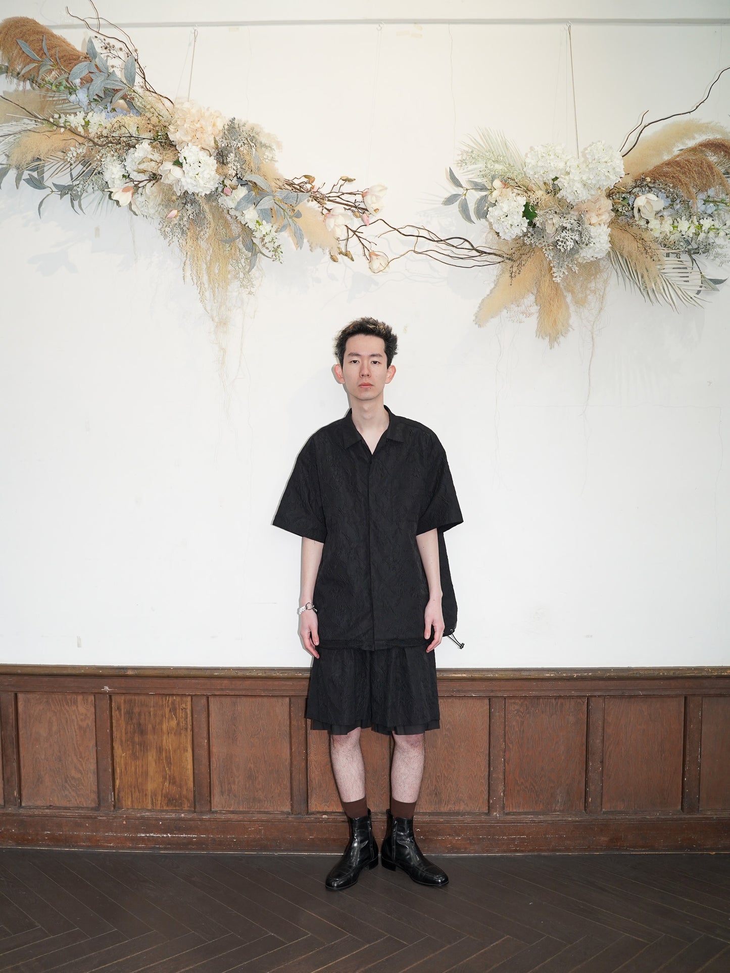 meagratia Embossing S/S open collar SH