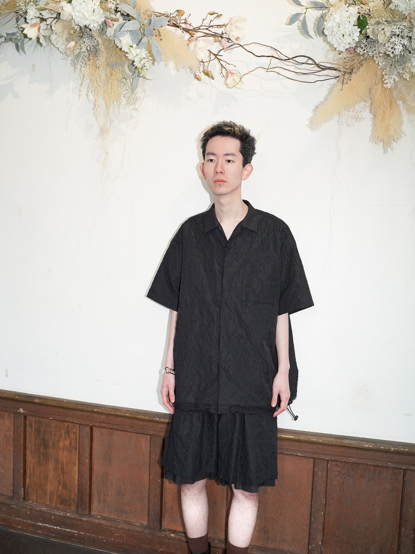 meagratia Embossing S/S open collar SH
