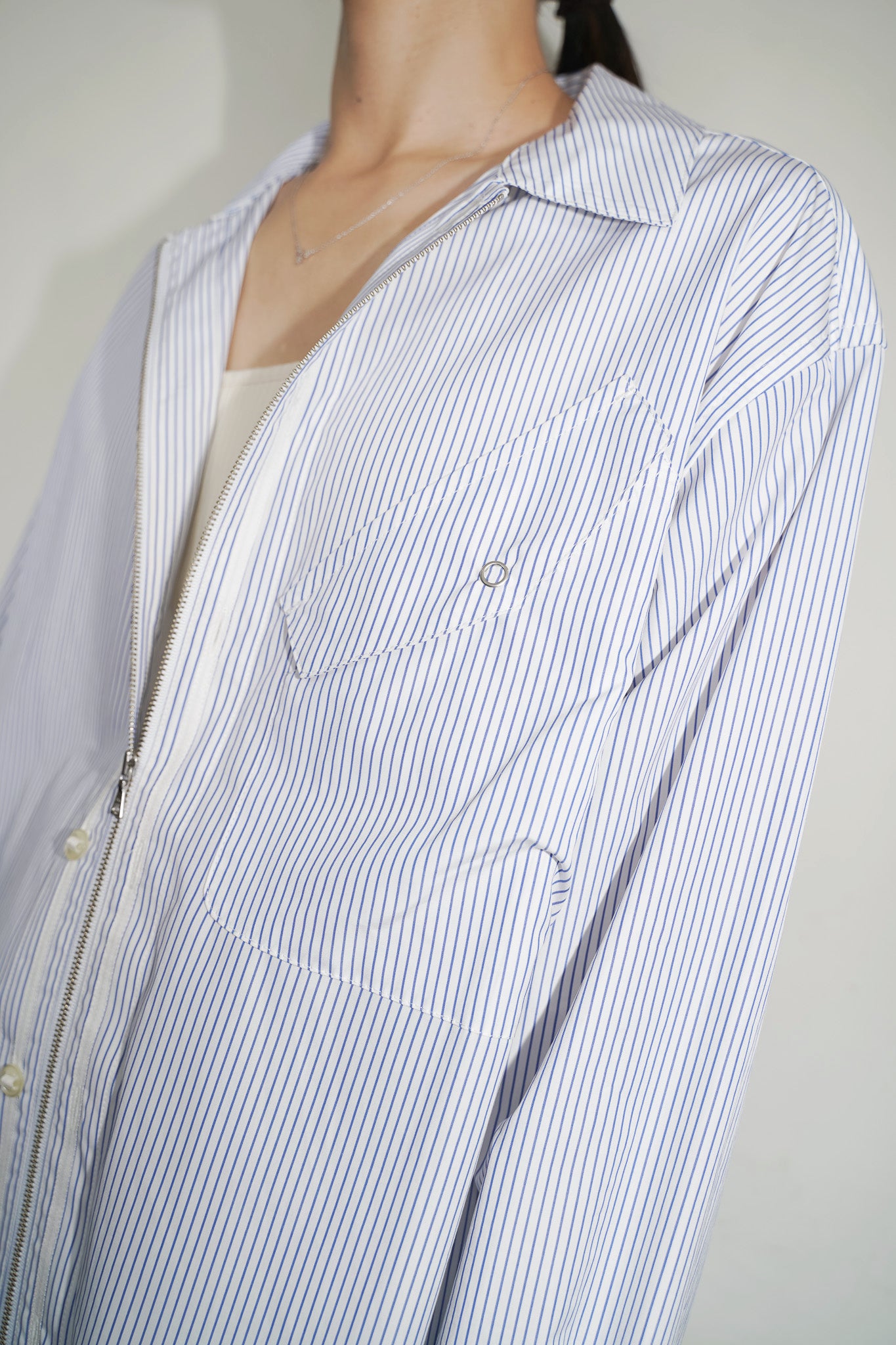 meagratia×THOMAS MASON Stripe zip-up 2way shirt