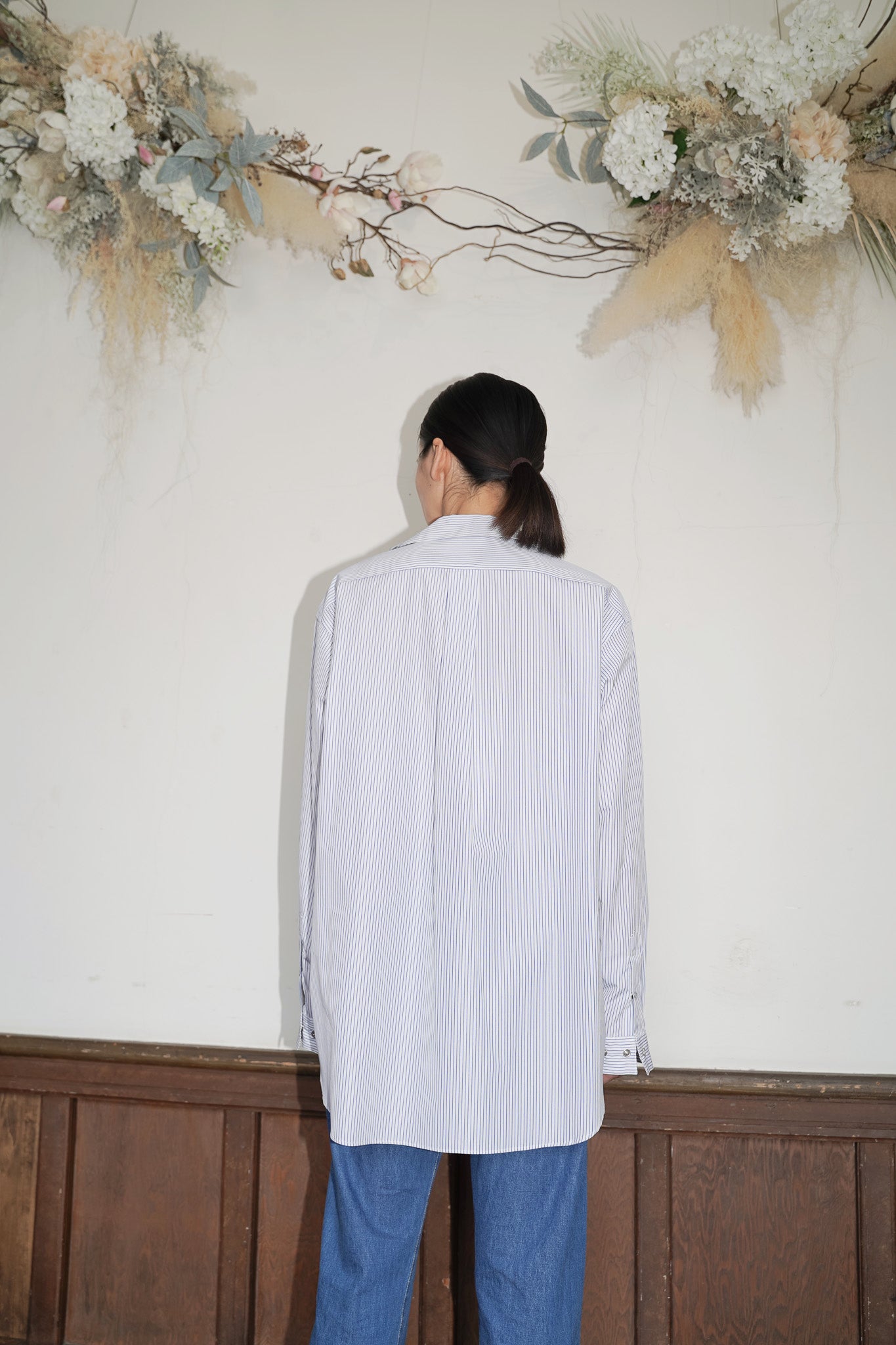 meagratia×THOMAS MASON Stripe zip-up 2way shirt