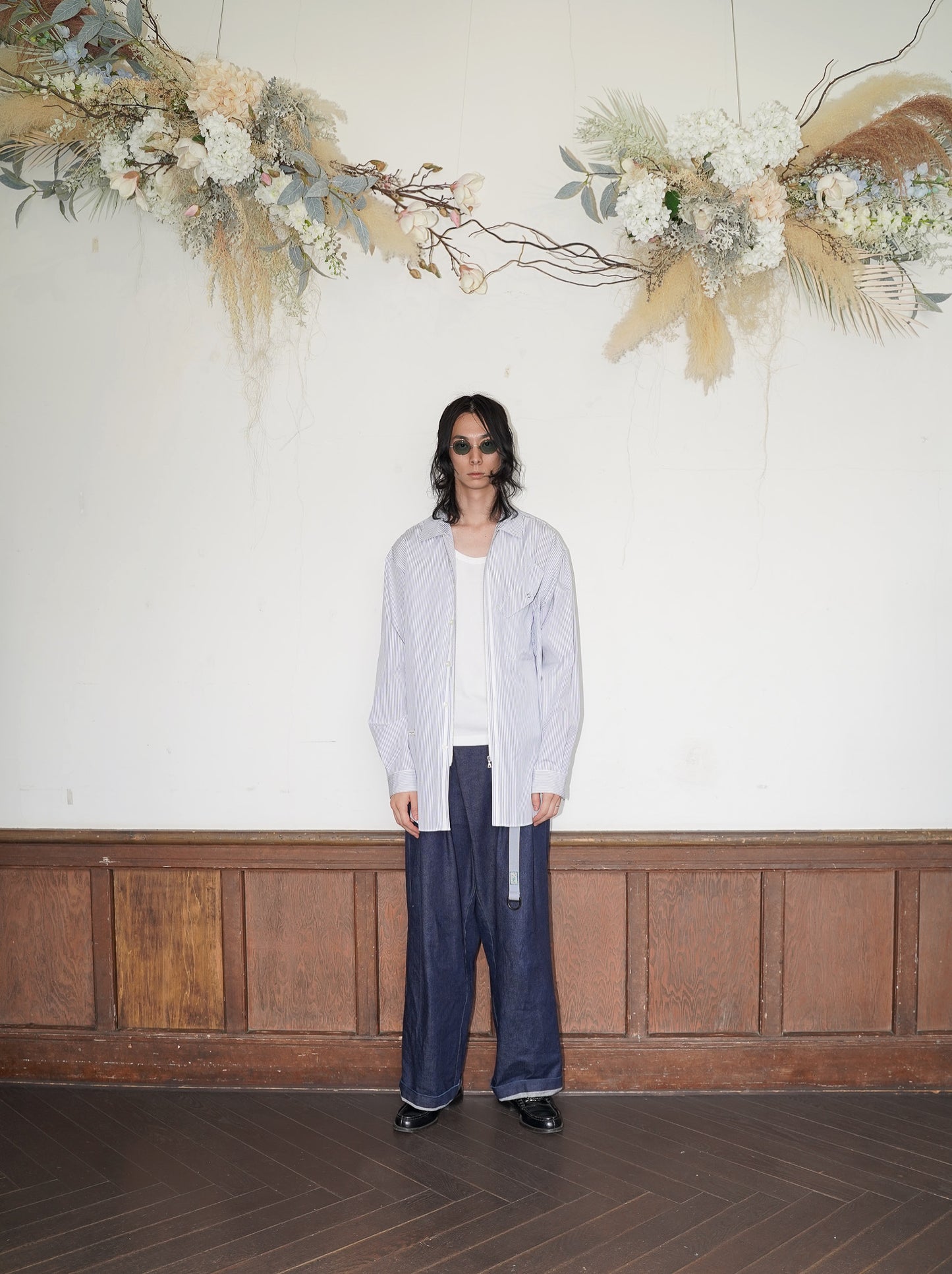 meagratia×THOMAS MASON Stripe zip-up 2way shirt