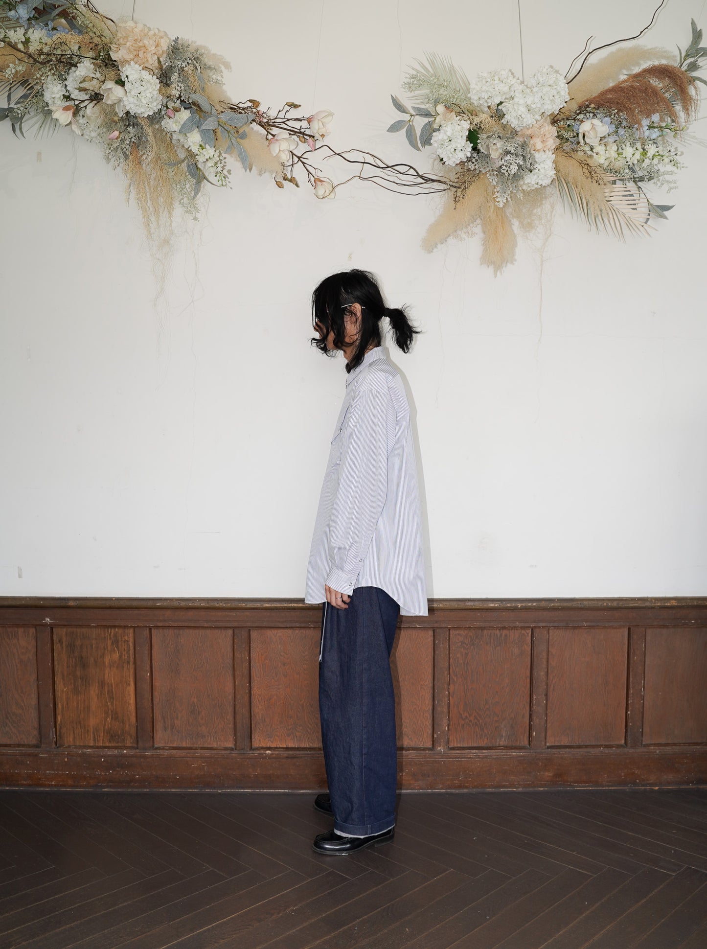 meagratia×THOMAS MASON Stripe zip-up 2way shirt