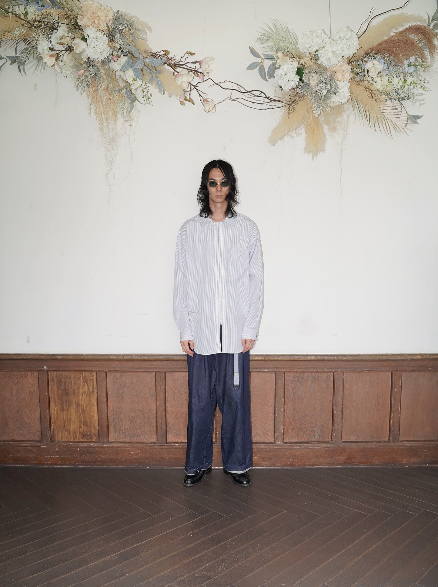 meagratia×THOMAS MASON Stripe zip-up 2way shirt