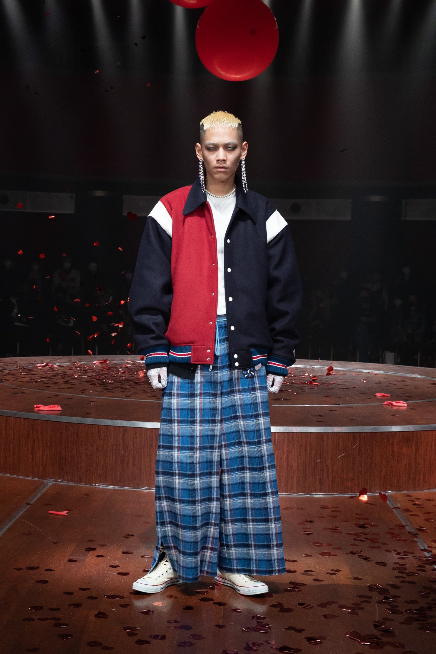 el conductorH COTTON CHECK FLANNEL WIDE TROUSERS