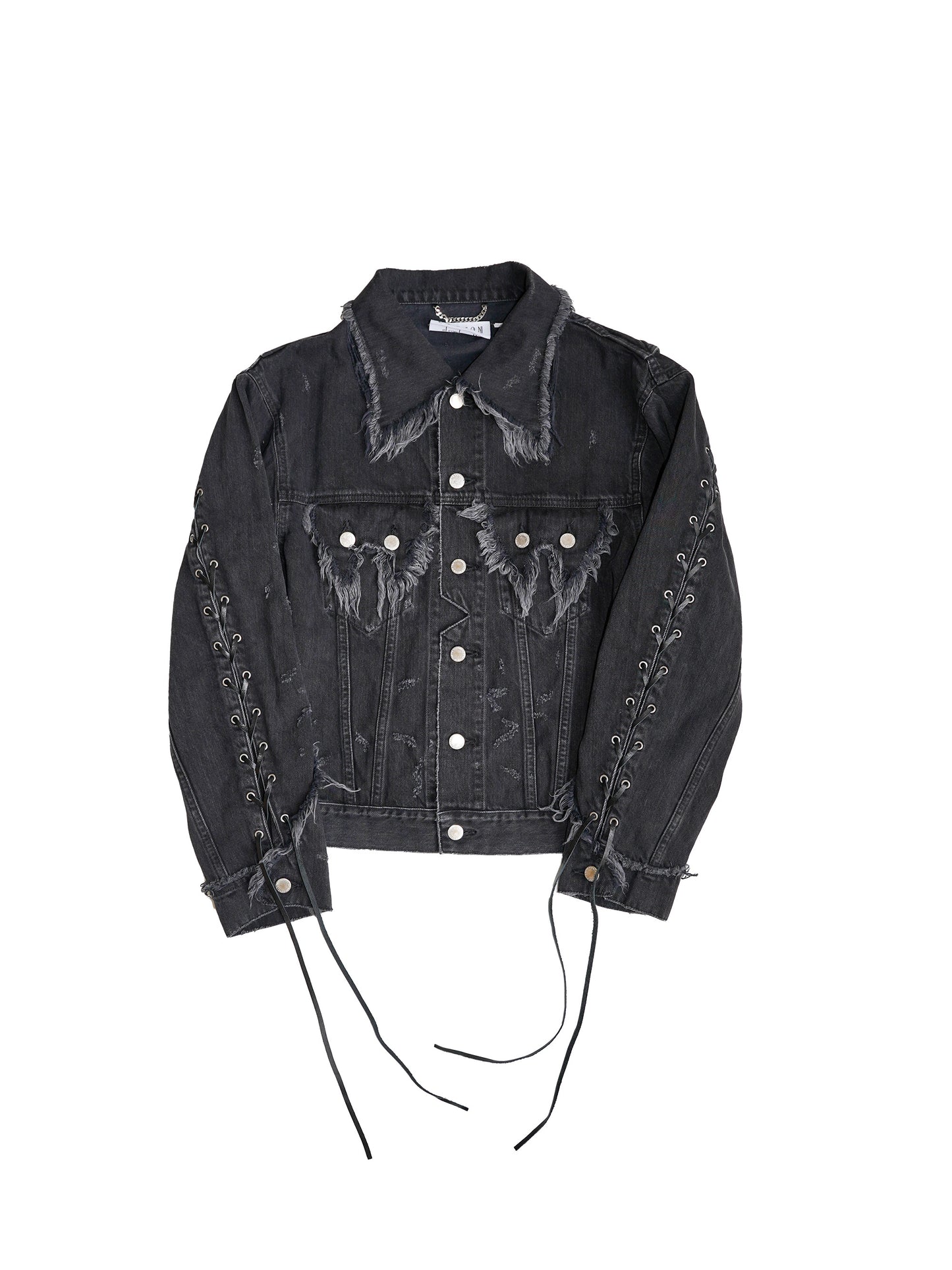 el conductorH LACE UP SLEEVE DISTRESSED JEAN JKT