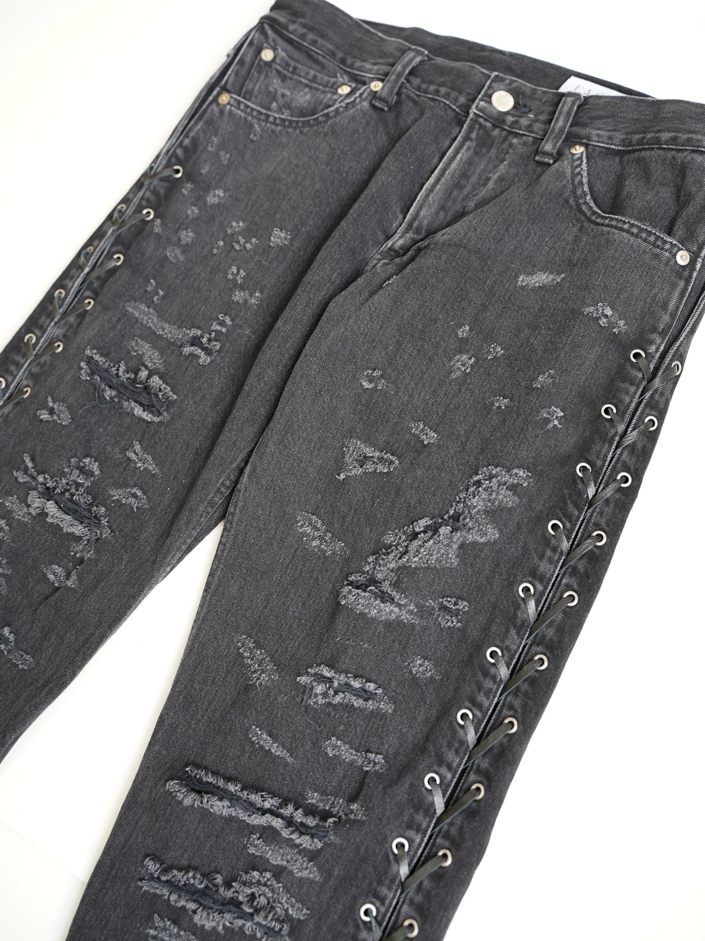 el conductorH LACE UP DISTRESSED JEAN TROUSERS