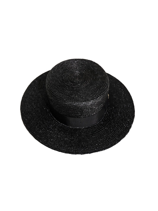 el conductorH LONG BLIM SKULL STUDED BOATER HAT