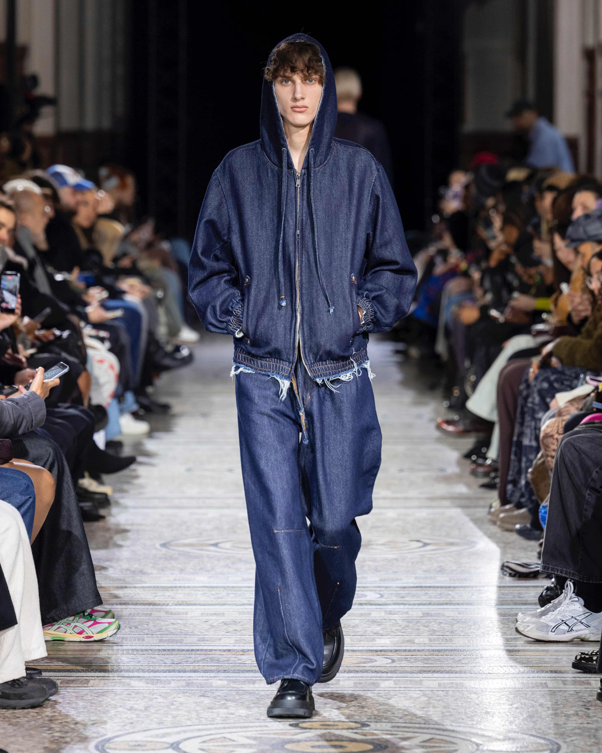 meagratia Loose twist yarn denim zip-up hoodie