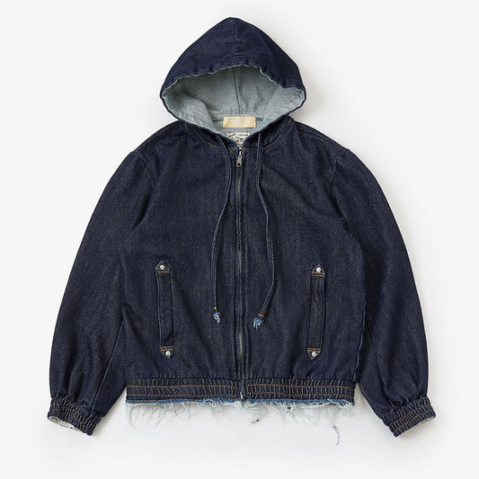 meagratia Loose twist yarn denim zip-up hoodie