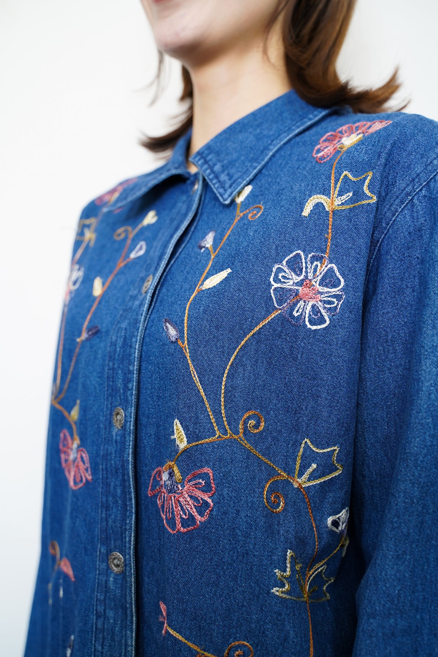 1980s Vintage Flower Embroidery Denim JKT