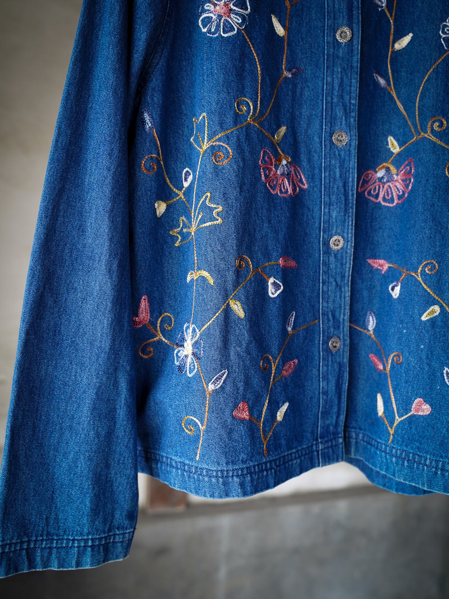 1980s Vintage Flower Embroidery Denim JKT