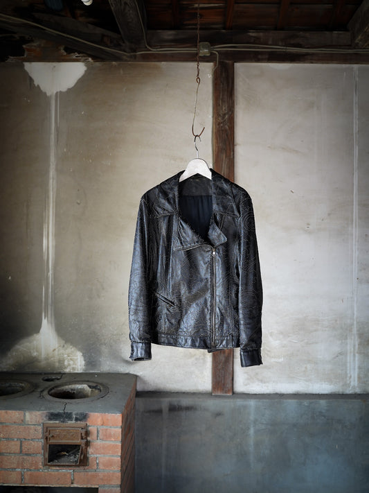 Euro Vintage Needle Punch Leather Riders JKT