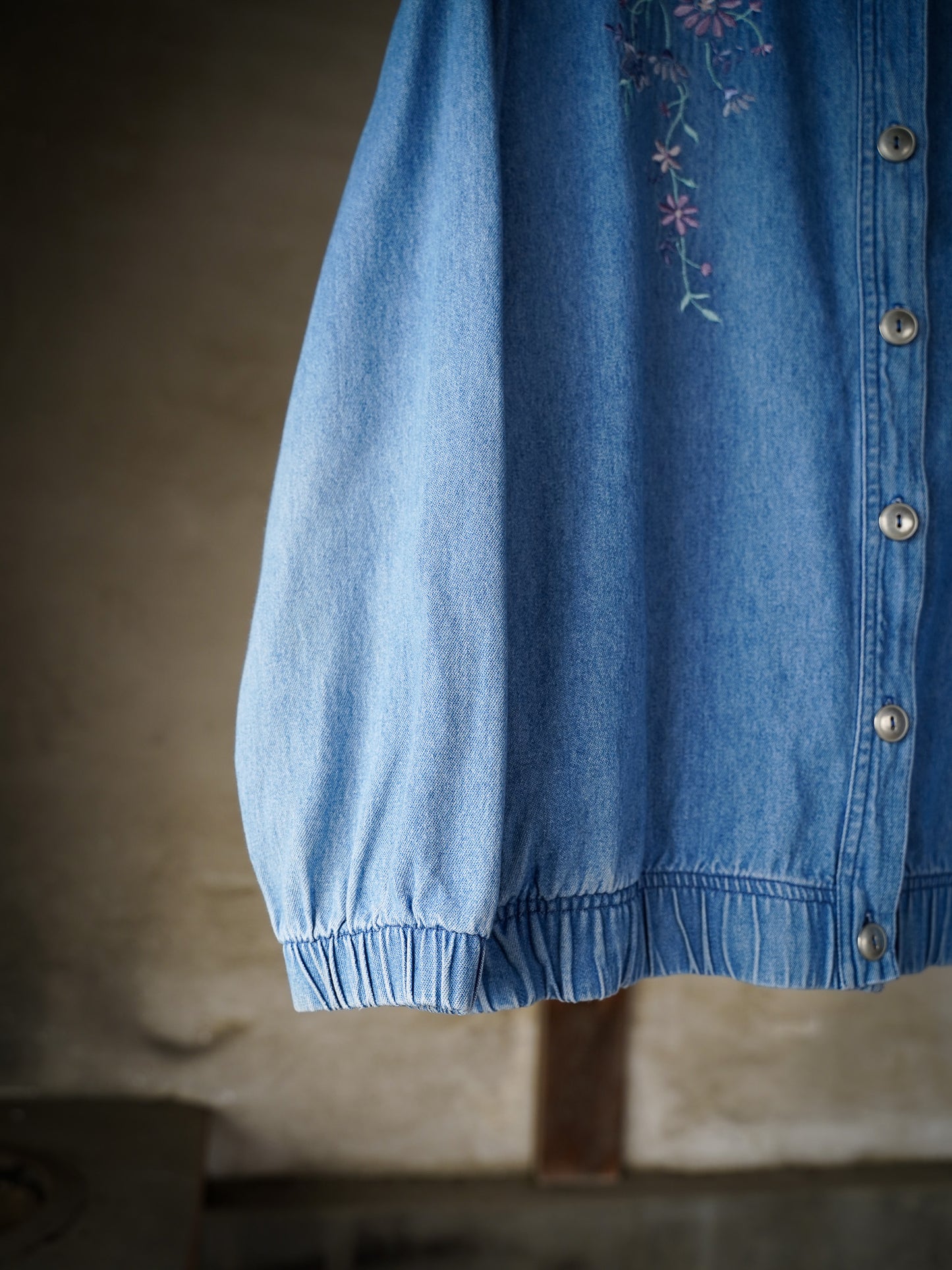 80s Vintage Flower Embroidery Denim Shirts Blouson