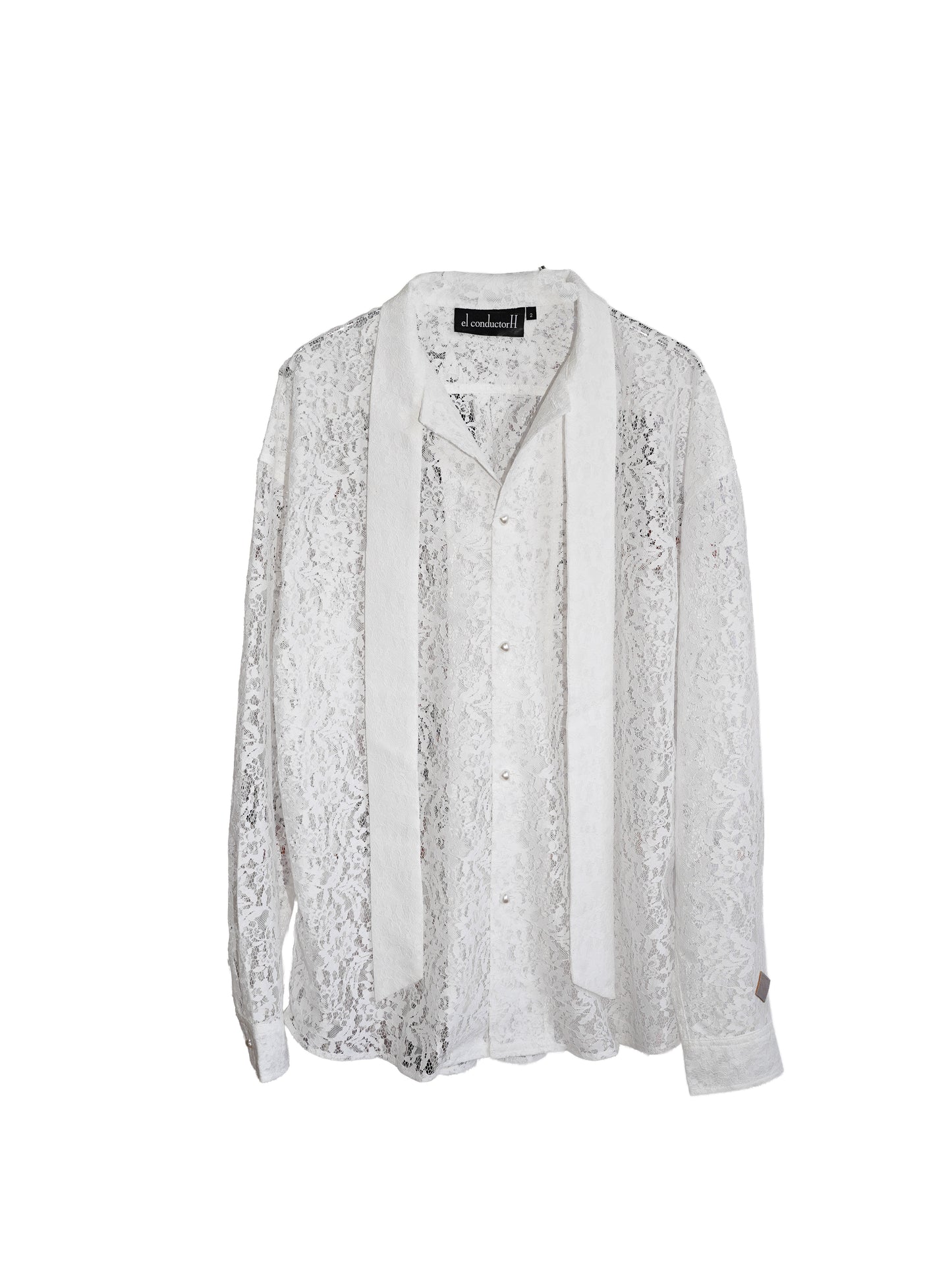 el conductorH FLOWER LACE BOW TIE SHIRT