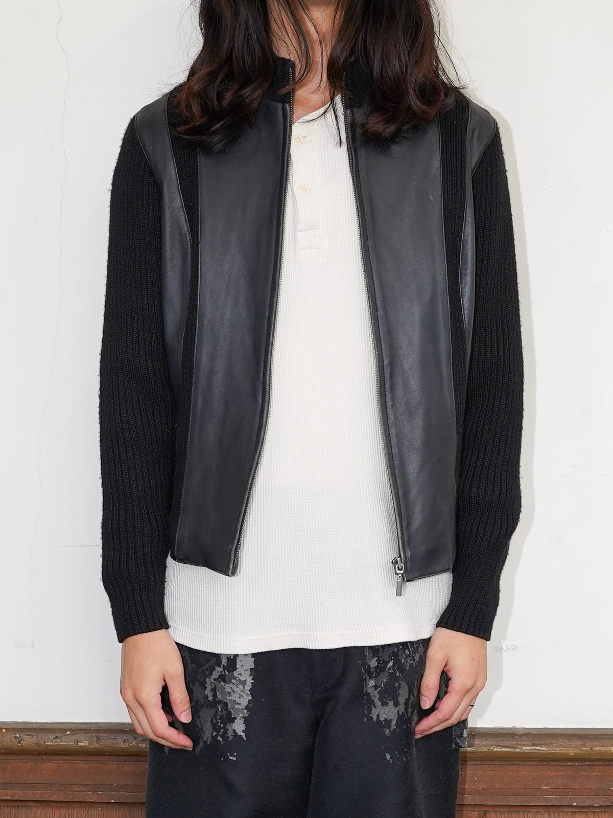 【GENDERLESS】Leather×Knit Zip Blouson