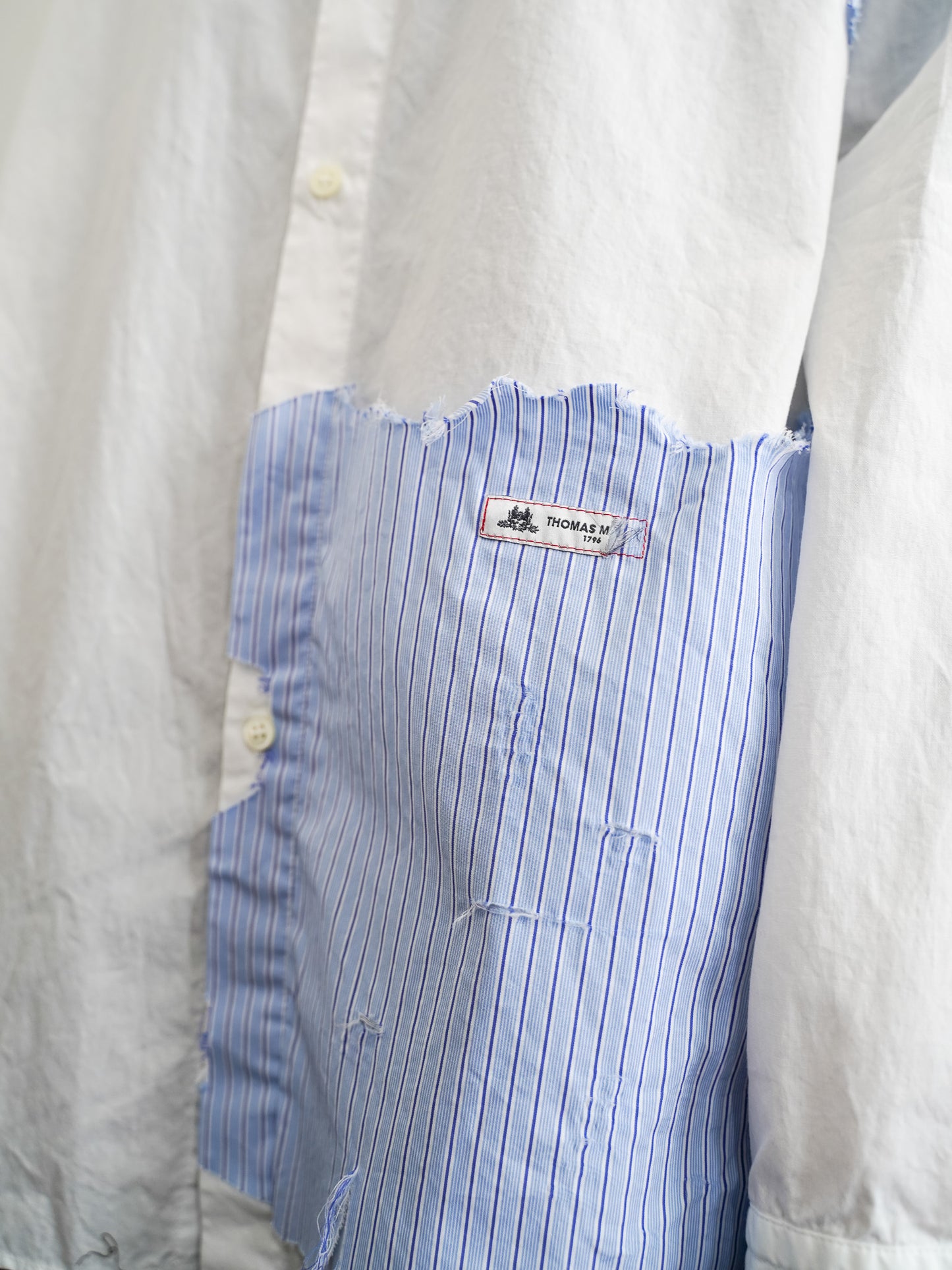 [残り1点]  meagratia×THOMAS MASON Striped frayed shirt