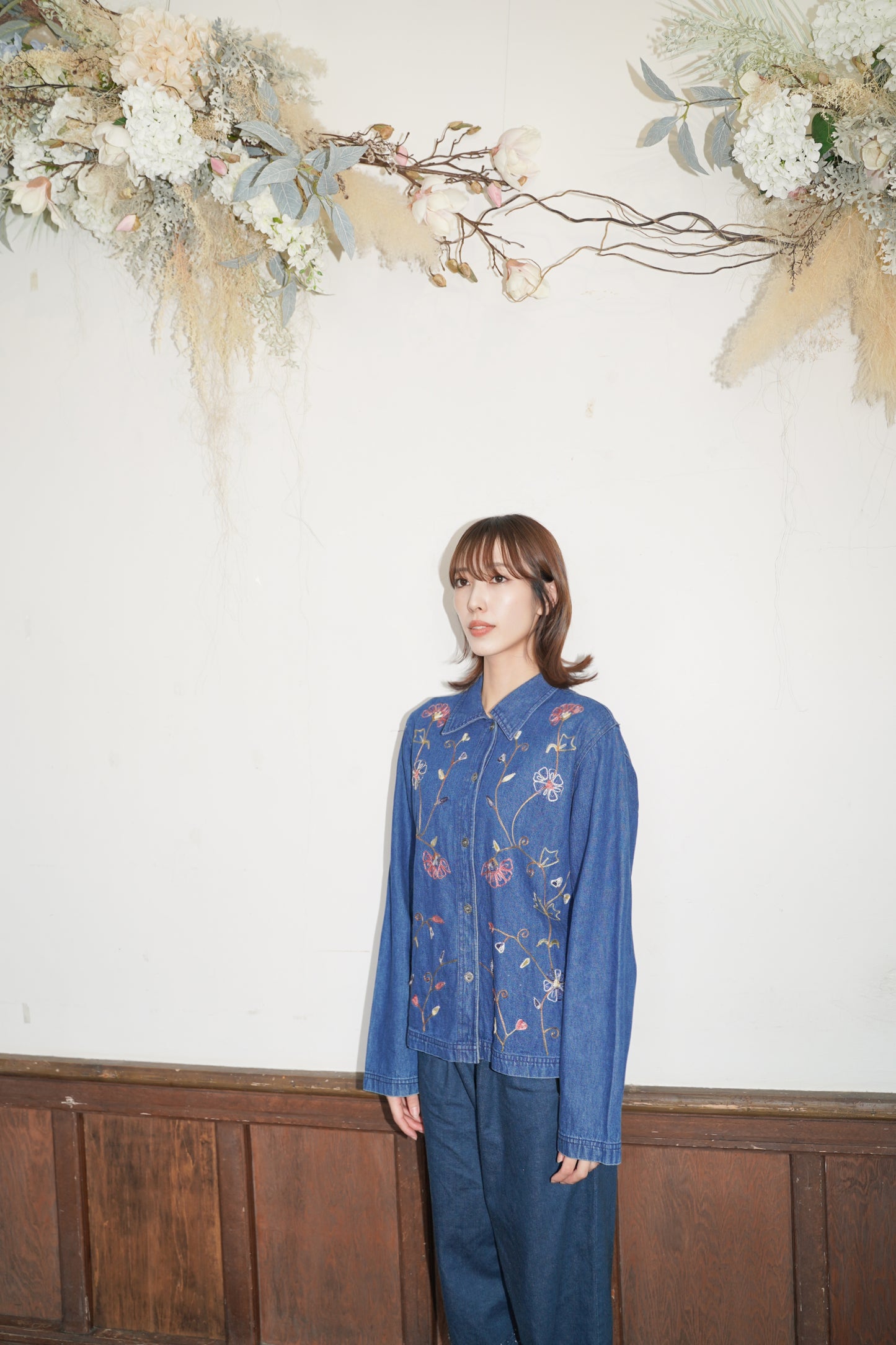 1980s Vintage Flower Embroidery Denim JKT