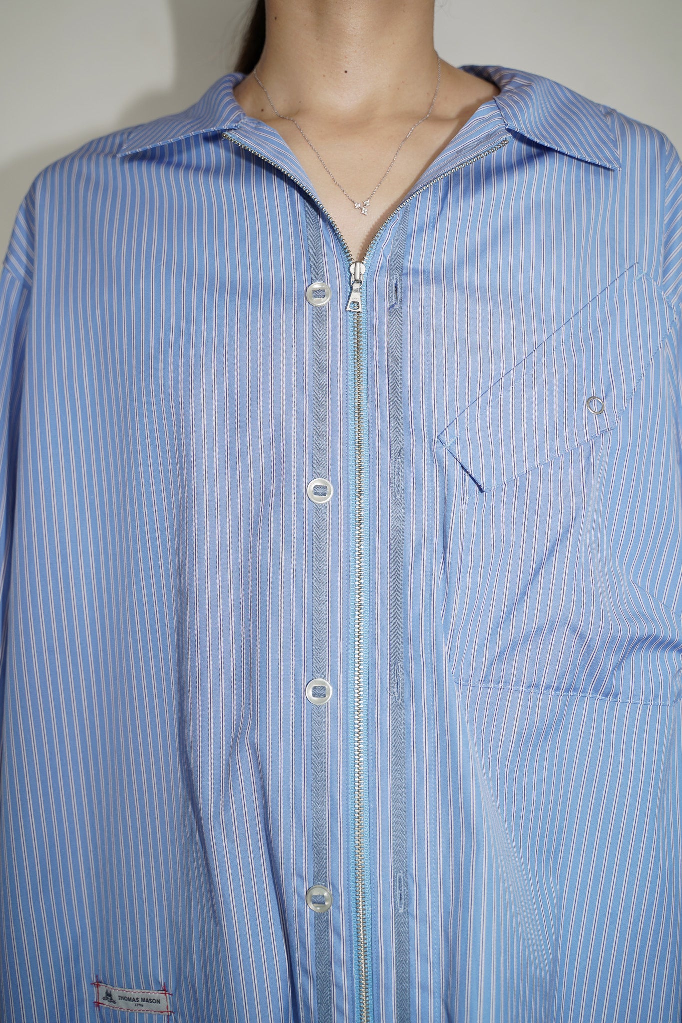 meagratia×THOMAS MASON Stripe zip-up 2way shirt