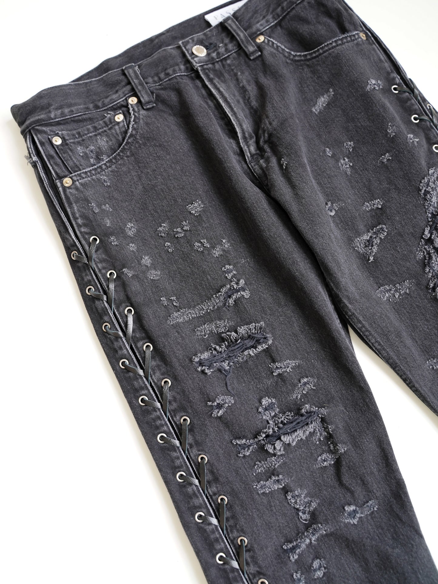 el conductorH LACE UP DISTRESSED JEAN TROUSERS