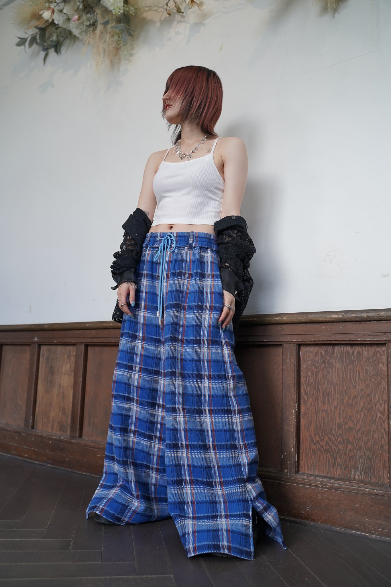 [残り1点] el conductorH COTTON CHECK FLANNEL WIDE TROUSERS